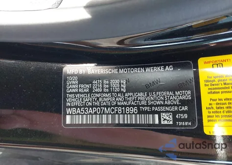 2021 BMW 430I z USA, uszkodzony, nr VIN WBA53AP07MCF81896